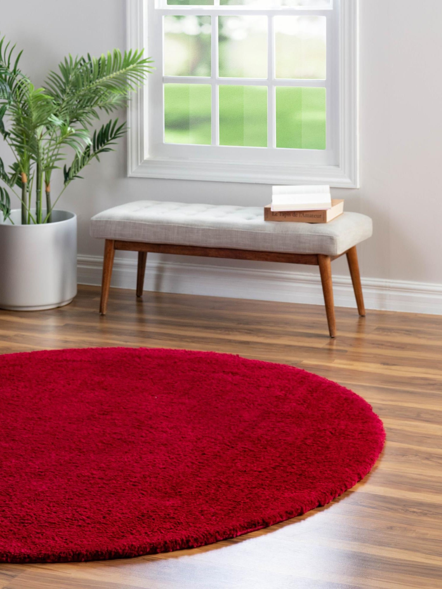 Red 8' x 8' Solo Round Area Rug Thick Soft Touch Fluffy & Plush Shaggy Pile