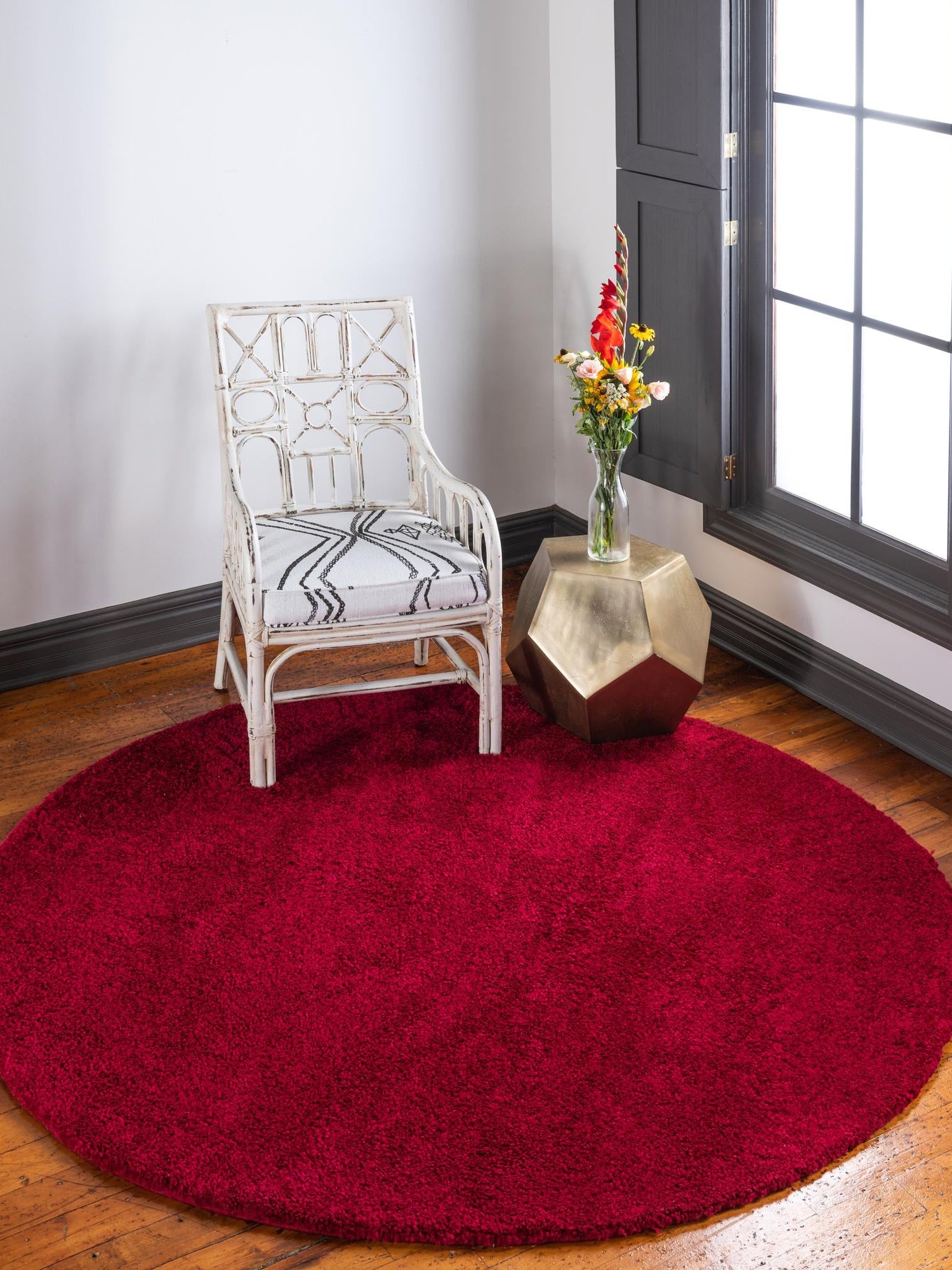 Red 8' x 8' Solo Round Area Rug Thick Soft Touch Fluffy & Plush Shaggy Pile