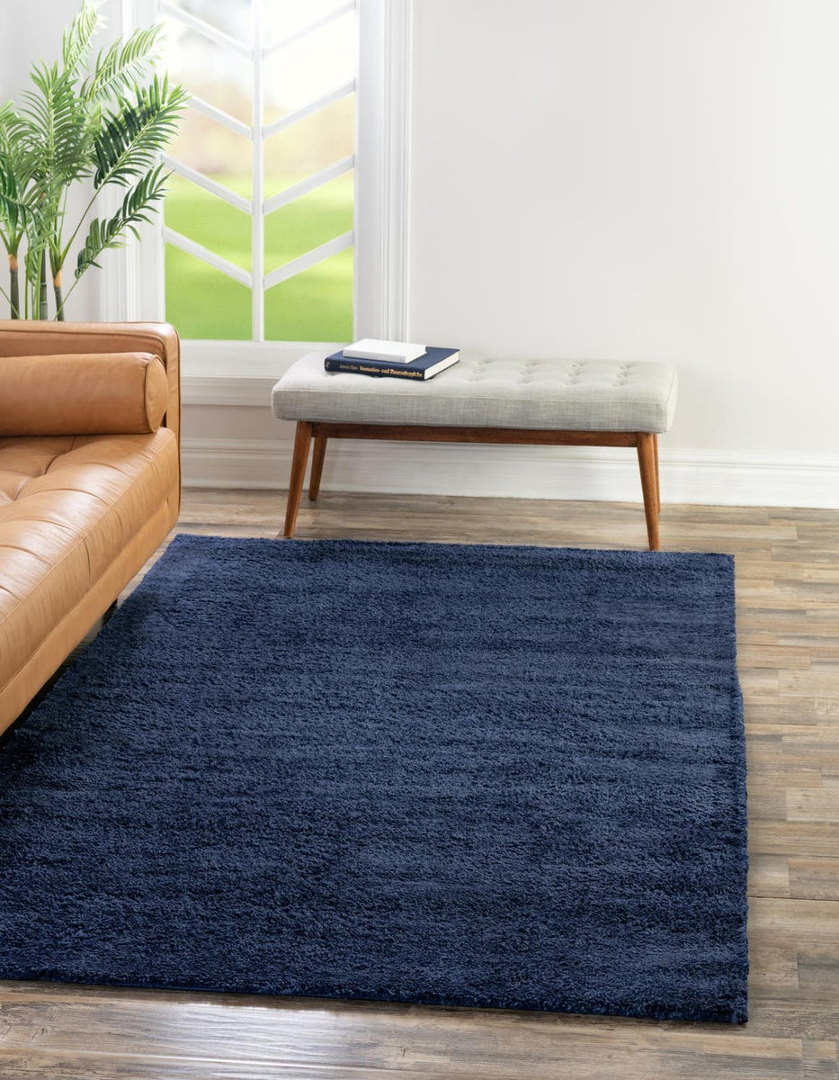 Navy Blue 5' 3 x 7' 7 Solo Rectangle Area Rug Thick Soft Touch Fluffy ...