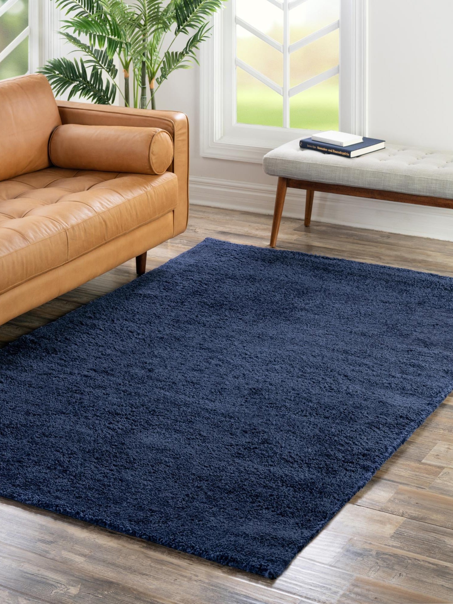 Navy Blue 6' 1 x 9' Solo Rectangle Area Rug Thick Soft Touch Fluffy & Plush Shaggy Pile