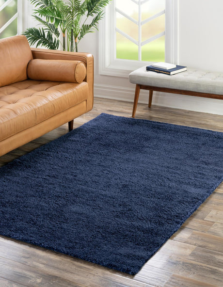 Navy Blue 9' x 12' Solo Rectangle Area Rug Thick Soft Touch Fluffy & Plush Shaggy Pile Durable Minimalist Carpet for Classic Interior Design for Sale at Rug Engine