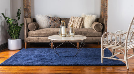 Navy Blue 7' x 10' Solo Rectangle Area Rug Thick Soft Touch Fluffy & Plush Shaggy Pile Durable Minimalist Carpet for Classic Interior Design for Sale at Rug Engine