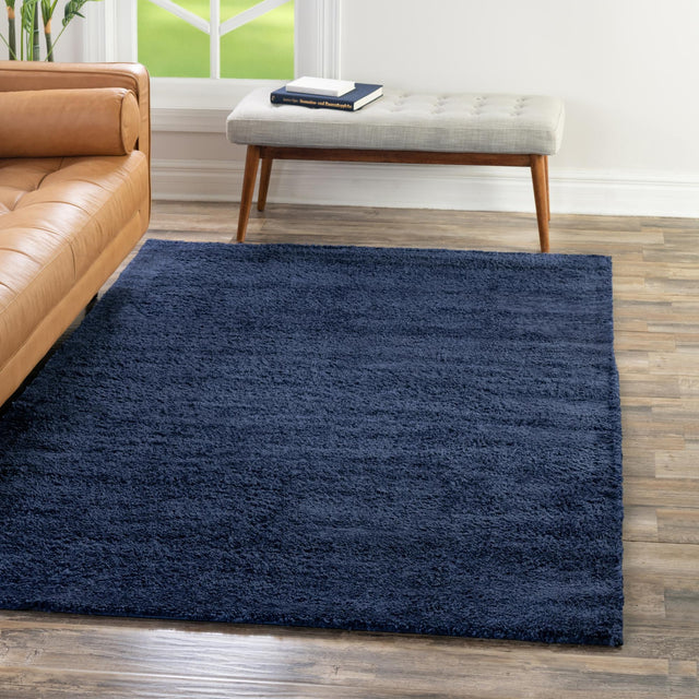 Navy Blue 5' 3 x 7' 7 Solo Rectangle Area Rug Thick Soft Touch Fluffy & Plush Shaggy Pile