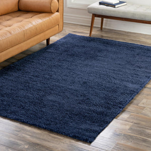 Navy Blue 5' 3 x 7' 7 Solo Rectangle Area Rug Thick Soft Touch Fluffy & Plush Shaggy Pile