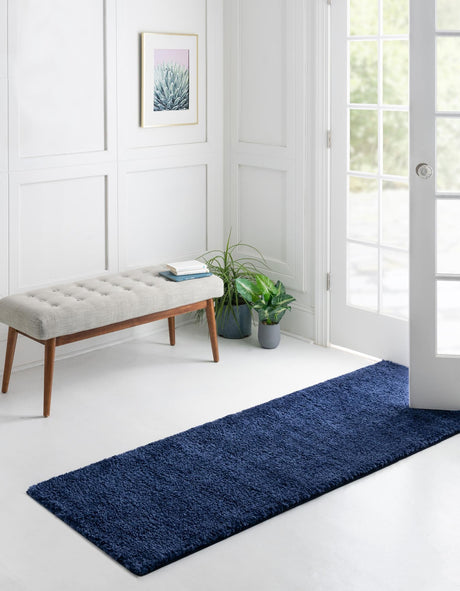 Navy Blue 2' 2 x 8' Solo Runner Area Rug Thick Soft Touch Fluffy & Plush Shaggy Pile Durable Minimalist Carpet for Classic Interior Design for Sale at Rug Engine