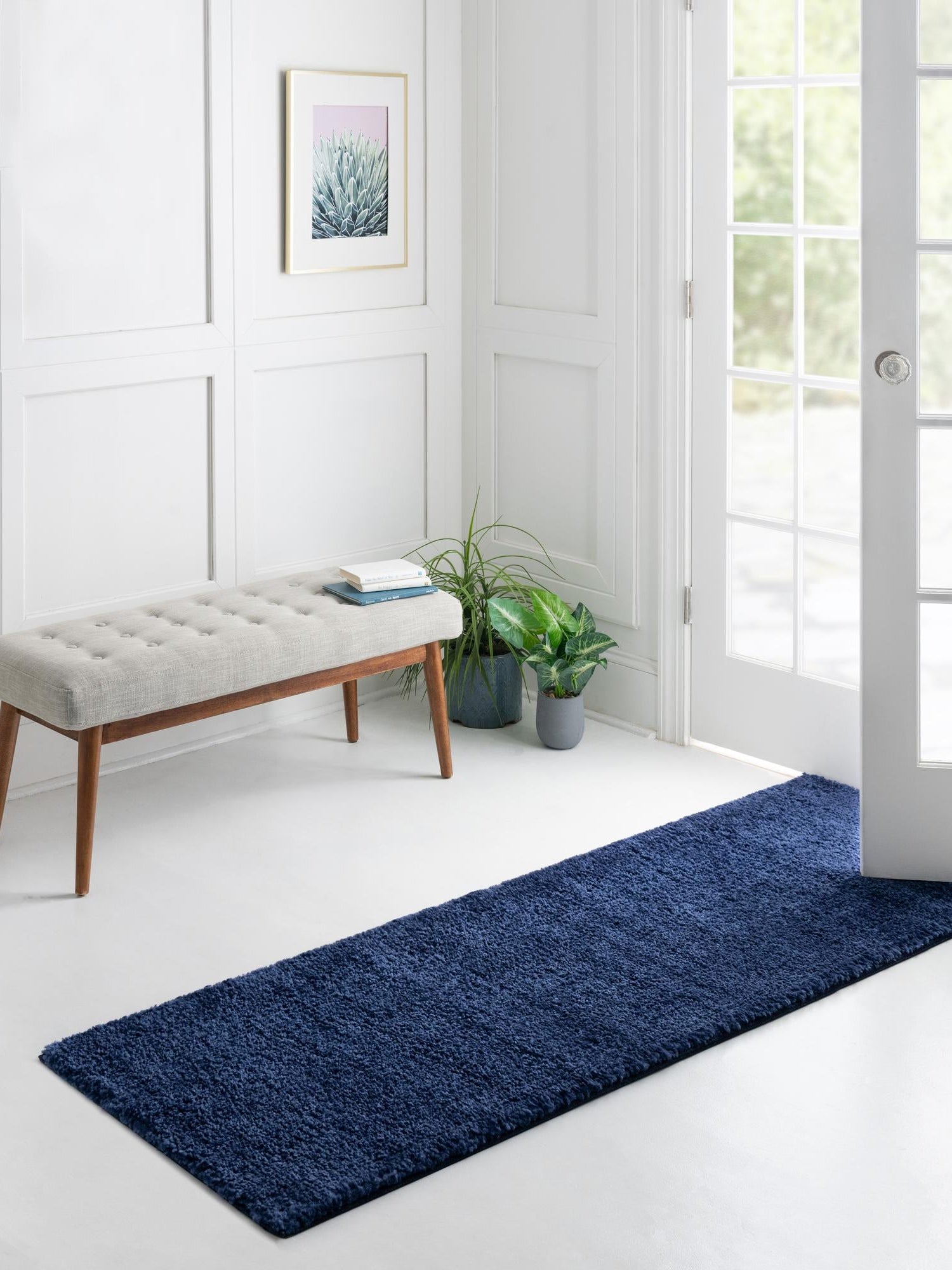 Navy Blue 2' 2 x 13' 1 Solo Runner Area Rug Thick Soft Touch Fluffy & Plush Shaggy Pile Durable Minimalist Carpet for Classic Interior Design for Sale at Rug Engine