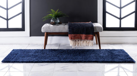 Navy Blue 2' x 5' 3 Solo Runner Area Rug Thick Soft Touch Fluffy & Plush Shaggy Pile Durable Minimalist Carpet for Classic Interior Design for Sale at Rug Engine
