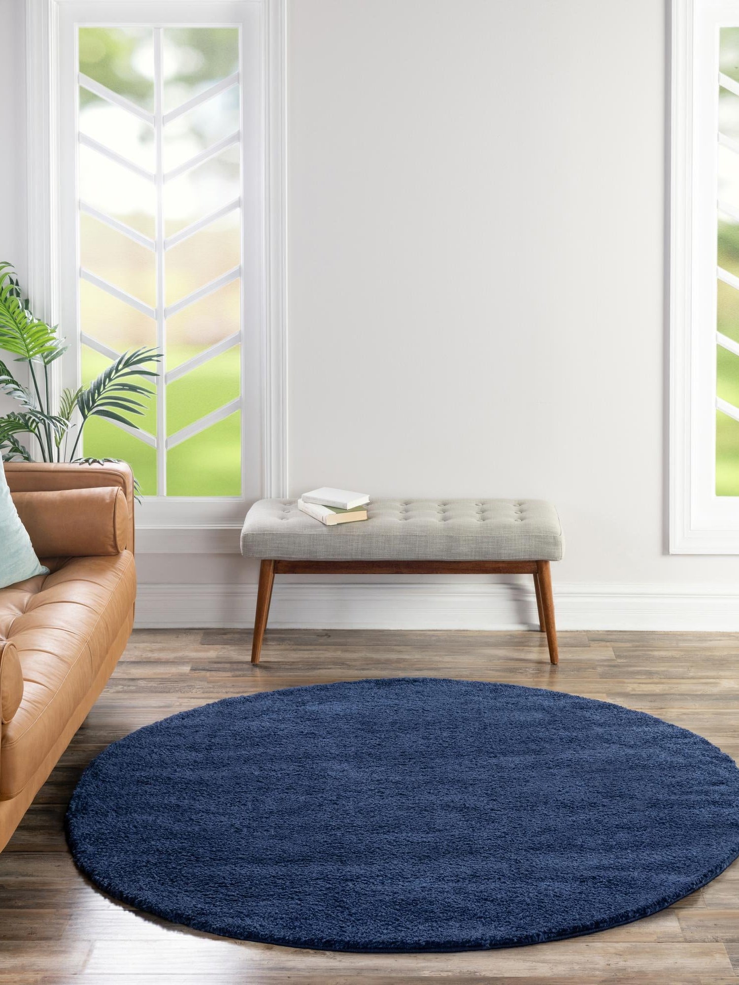 Navy Blue 12' x 12' Solo Round Area Rug Thick Soft Touch Fluffy & Plush Shaggy Pile Durable Minimalist Carpet for Classic Interior Design for Sale at Rug Engine