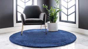 Navy Blue 4' 1 x 4' 1 Solo Round Area Rug Thick Soft Touch Fluffy & Plush Shaggy Pile