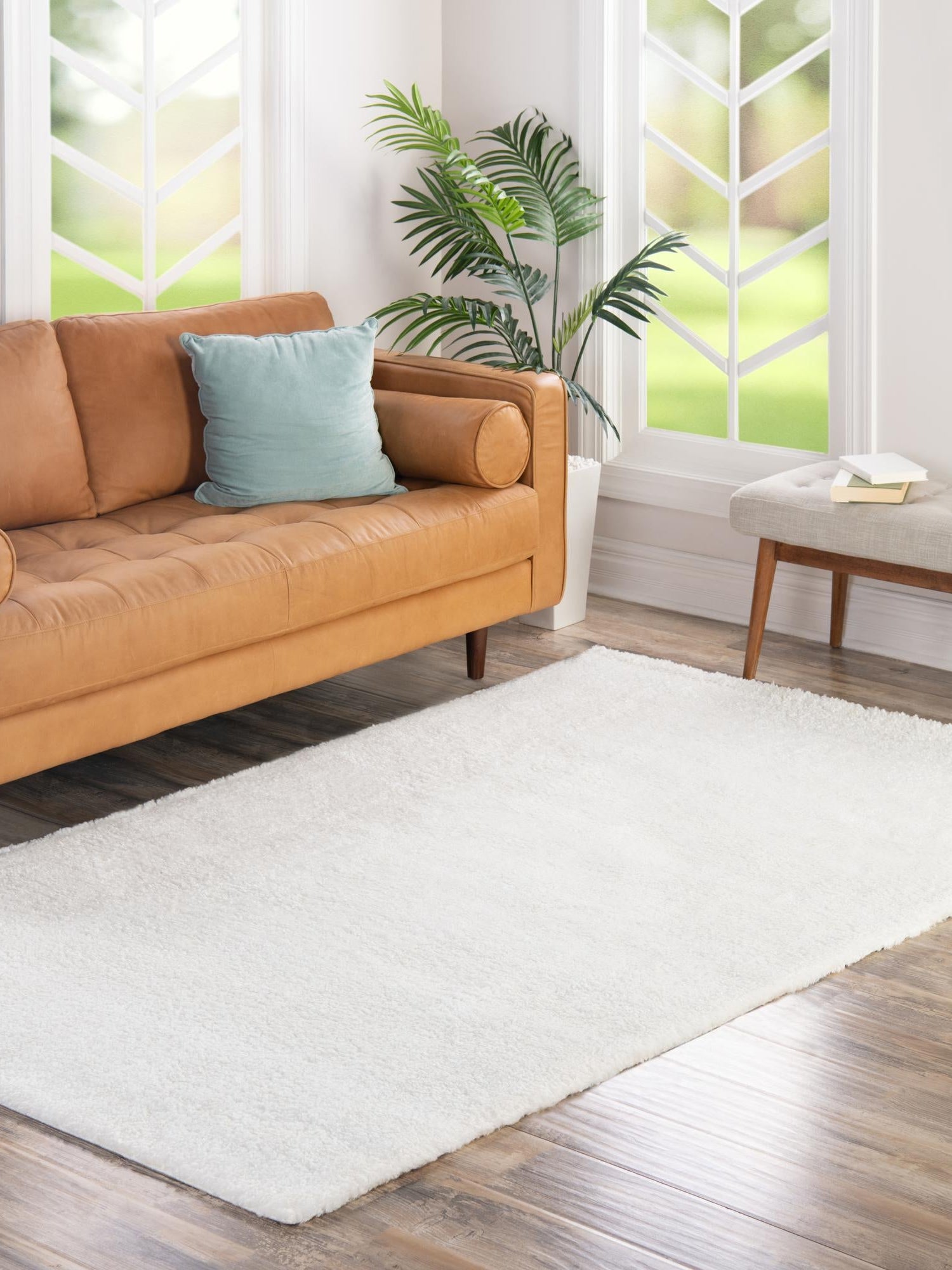 Snow White 3' 3 x 5' 3 Solo Rectangle Area Rug Thick Soft Touch Fluffy & Plush Shaggy Pile