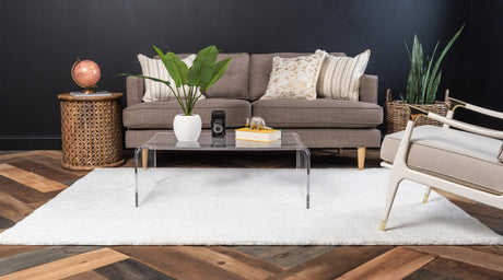 Snow White 10' x 13' Solo Rectangle Area Rug Thick Soft Touch Fluffy & Plush Shaggy Pile Durable Minimalist Carpet for Classic Interior Design for Sale at Rug Engine