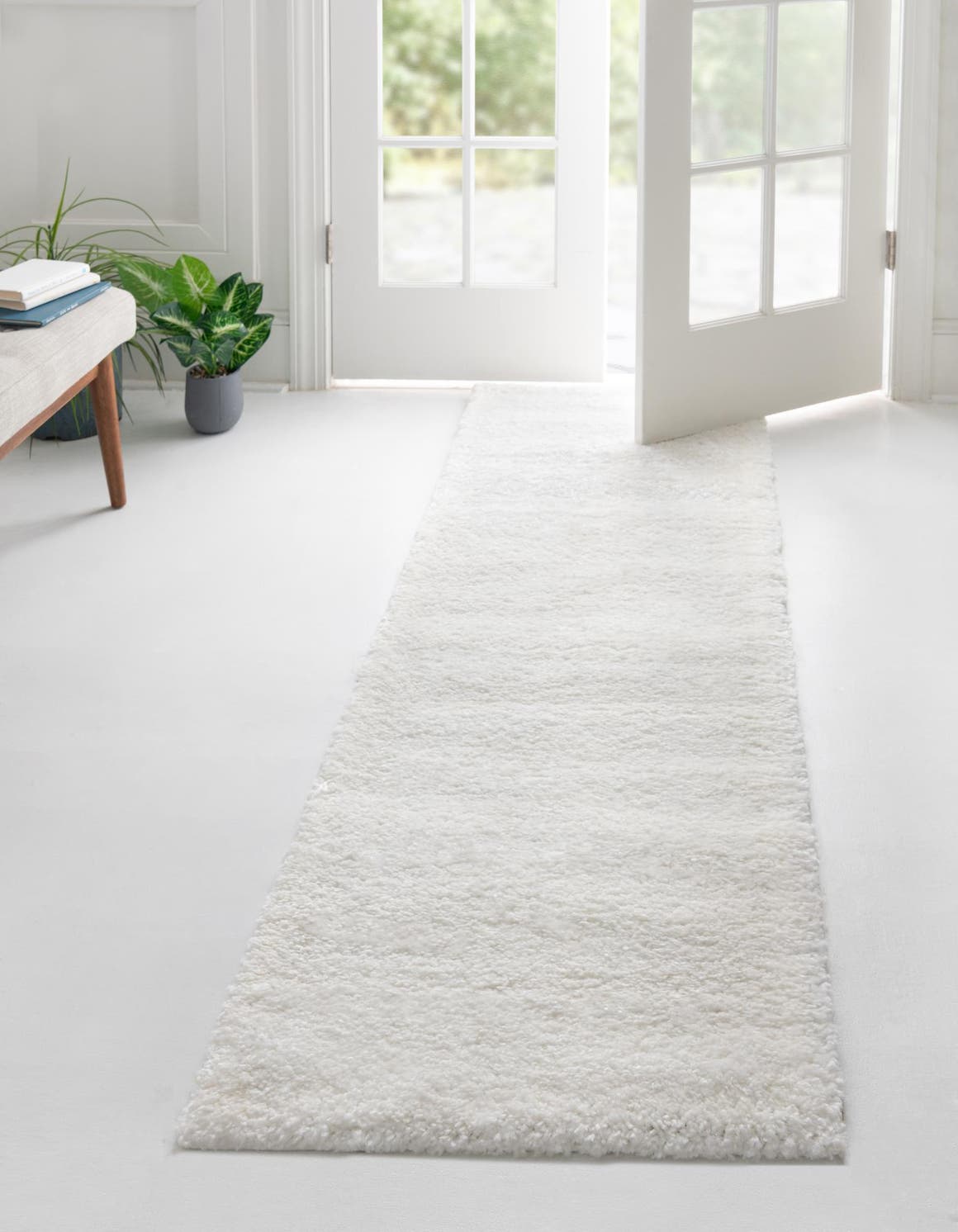Snow White 2' 2 x 8' Solo Runner Area Rug Thick Soft Touch Fluffy & Plush Shaggy Pile Durable Minimalist Carpet for Classic Interior Design for Sale at Rug Engine