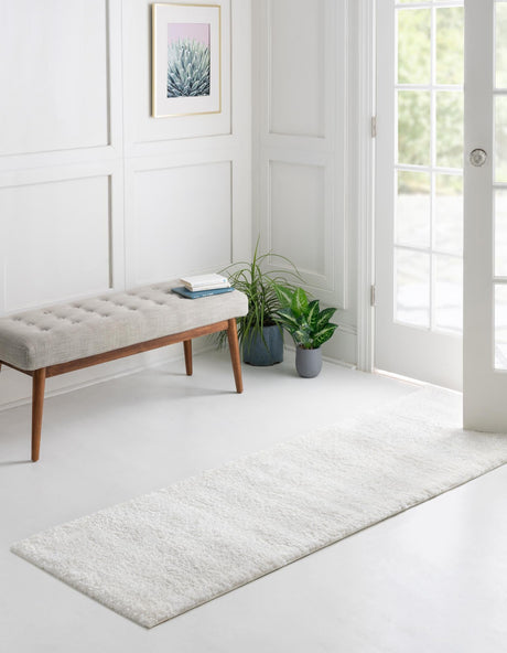 Snow White 2' 2 x 8' Solo Runner Area Rug Thick Soft Touch Fluffy & Plush Shaggy Pile Durable Minimalist Carpet for Classic Interior Design for Sale at Rug Engine