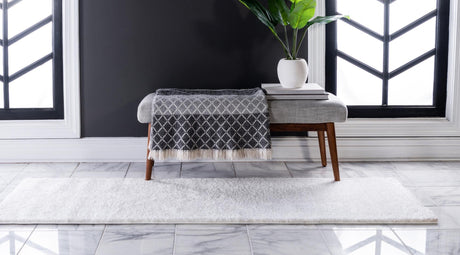 Snow White 2' 2 x 8' Solo Runner Area Rug Thick Soft Touch Fluffy & Plush Shaggy Pile Durable Minimalist Carpet for Classic Interior Design for Sale at Rug Engine