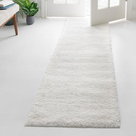 Snow White 2' 2 x 8' Solo Runner Area Rug Thick Soft Touch Fluffy & Plush Shaggy Pile Durable Minimalist Carpet for Classic Interior Design for Sale at Rug Engine