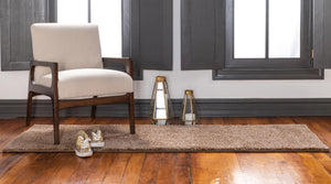 Light Brown 2' 2 x 6' 7 Solo Runner Area Rug Thick Soft Touch Fluffy & Plush Shaggy Pile