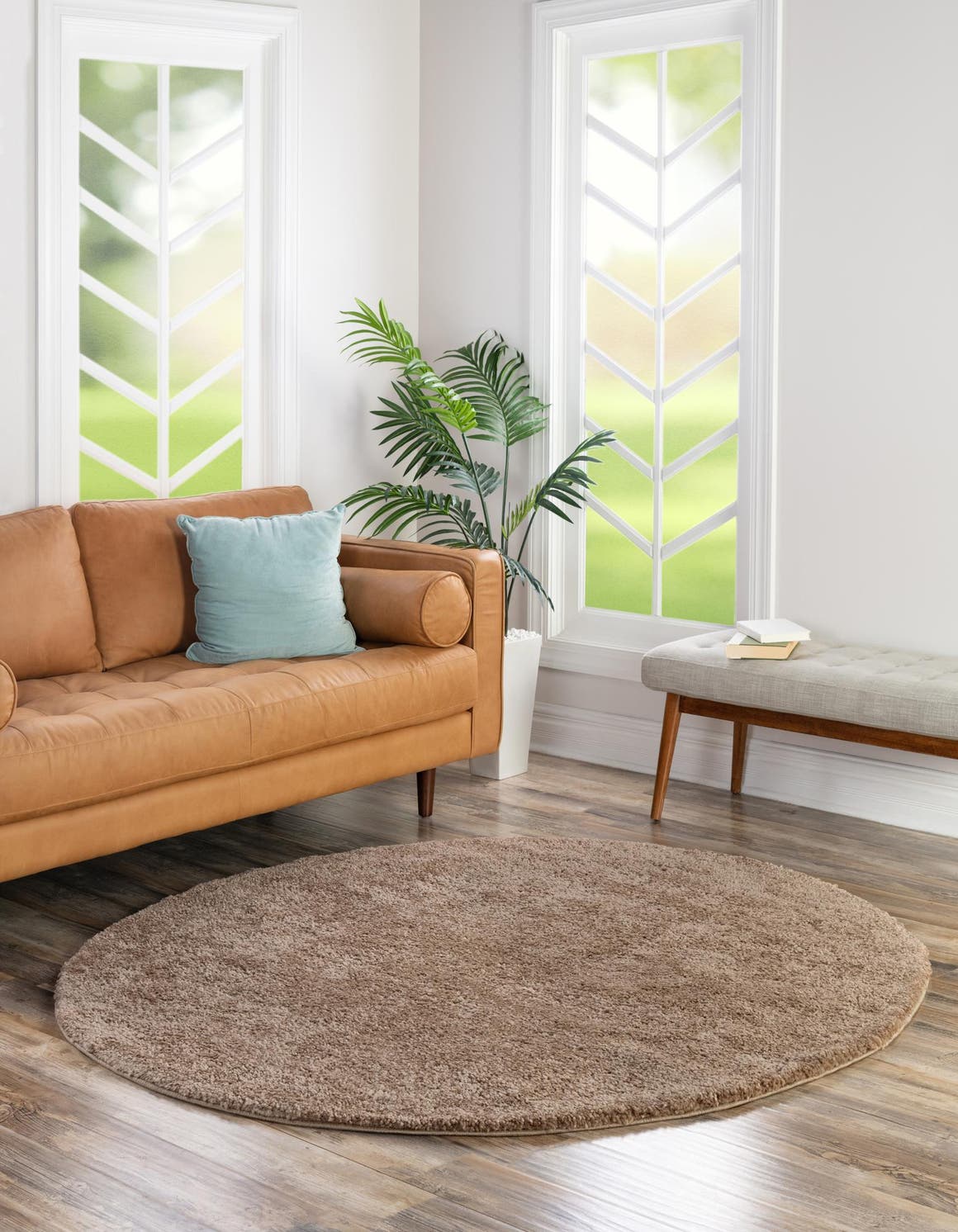 Light Brown 7' 10 x 7' 10 Solo Round Area Rug Thick Soft Touch Fluffy & Plush Shaggy Pile