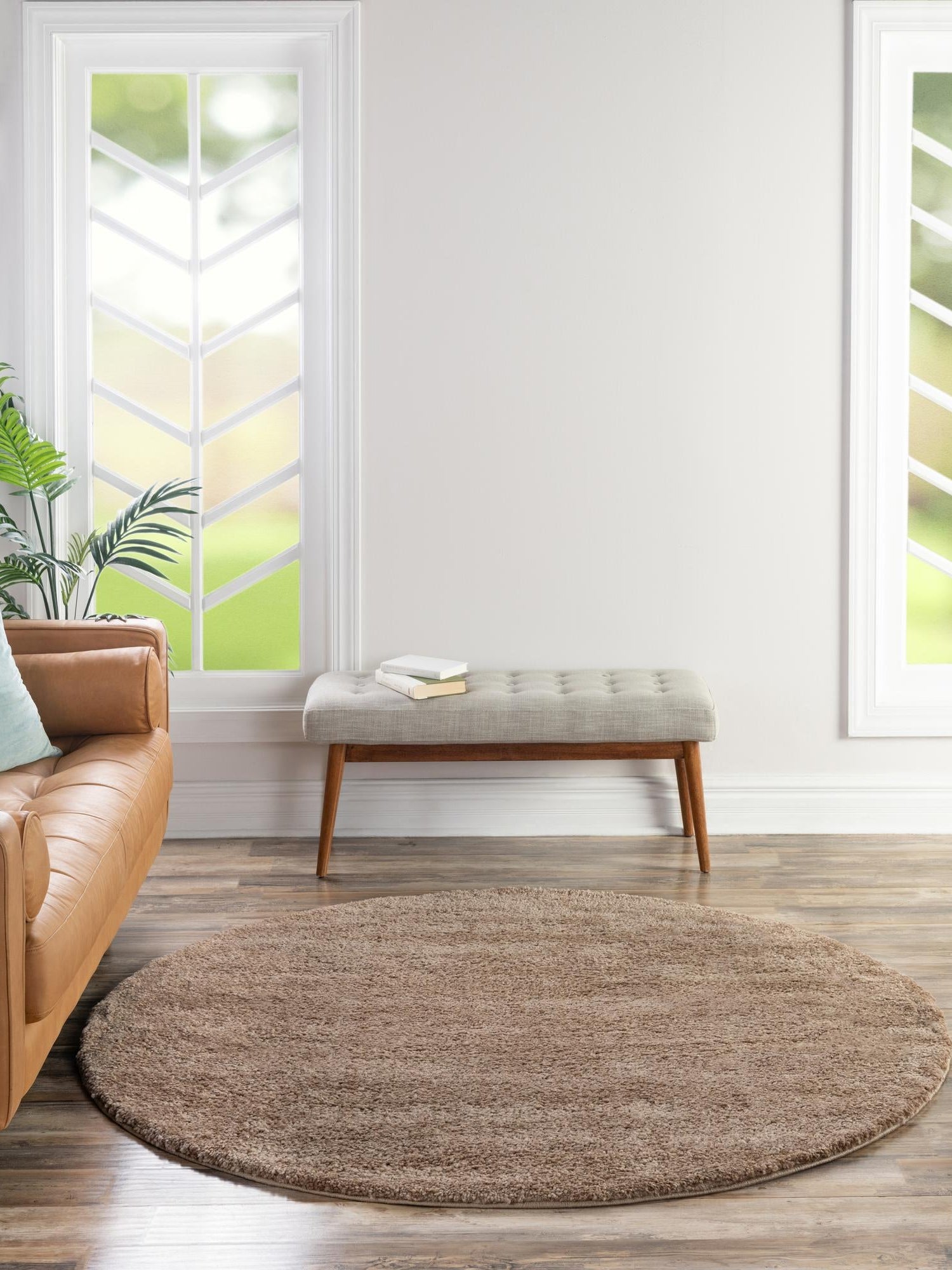 Light Brown 6' 1 x 6' 1 Solo Round Area Rug Thick Soft Touch Fluffy & Plush Shaggy Pile