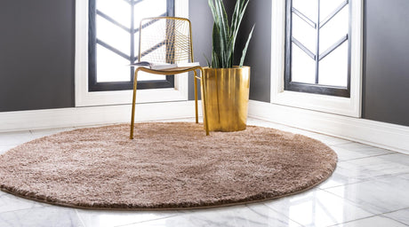 Light Brown 7' 10 x 7' 10 Solo Round Area Rug Thick Soft Touch Fluffy & Plush Shaggy Pile Durable Minimalist Carpet for Classic Interior Design for Sale at Rug Engine