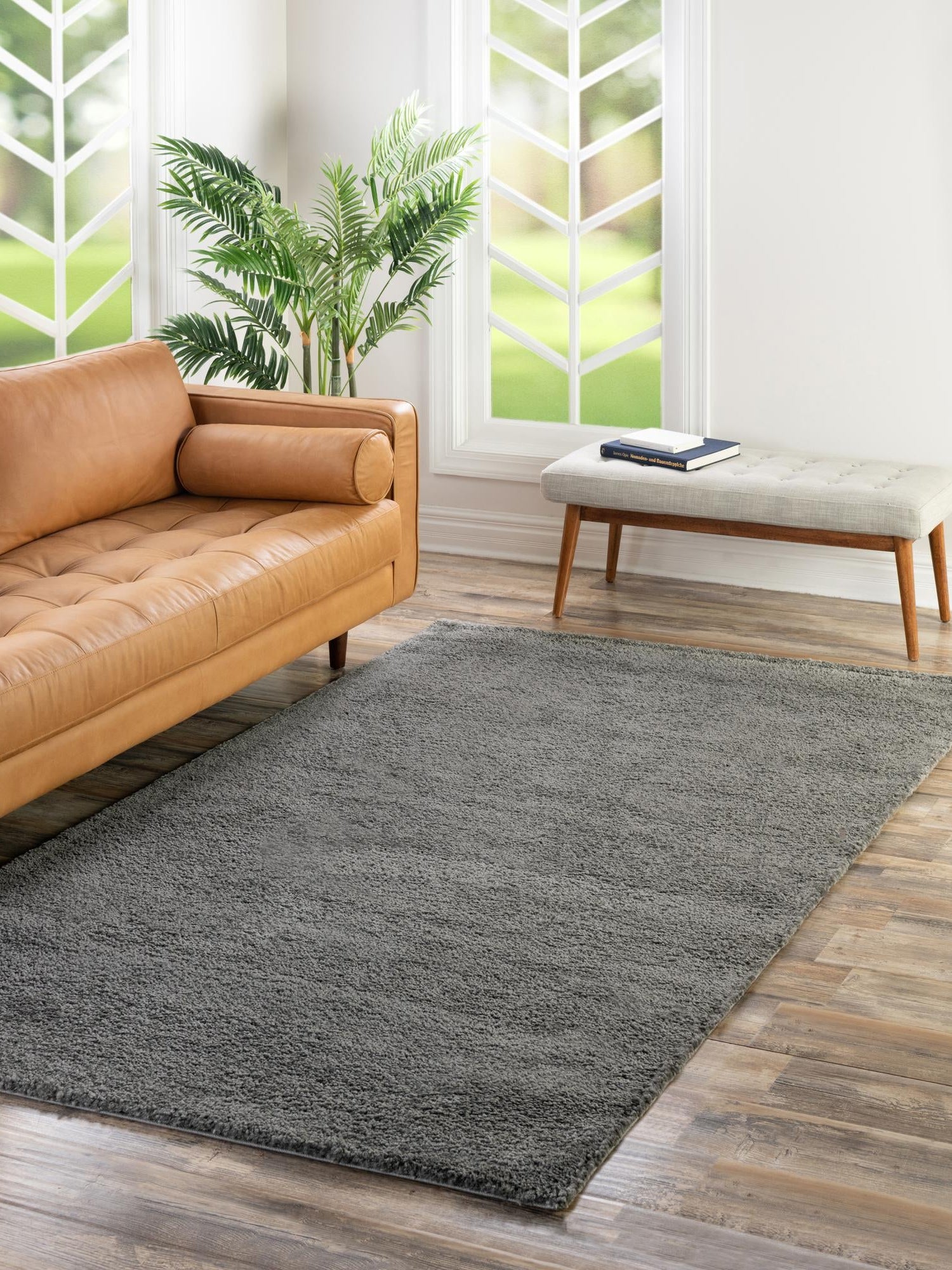 Gray 7' 10 x 11' Solo Rectangle Area Rug Thick Soft Touch Fluffy & Plush Shaggy Pile Durable Minimalist Carpet for Classic Interior Design for Sale at Rug Engine