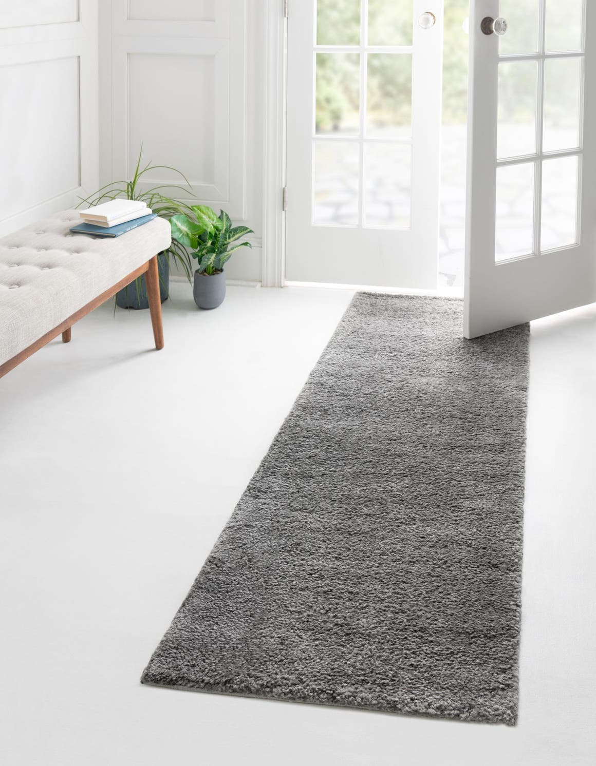 Gray 2' 7 x 12' Solo Runner Area Rug Thick Soft Touch Fluffy & Plush Shaggy Pile Durable Minimalist Carpet for Classic Interior Design for Sale at Rug Engine