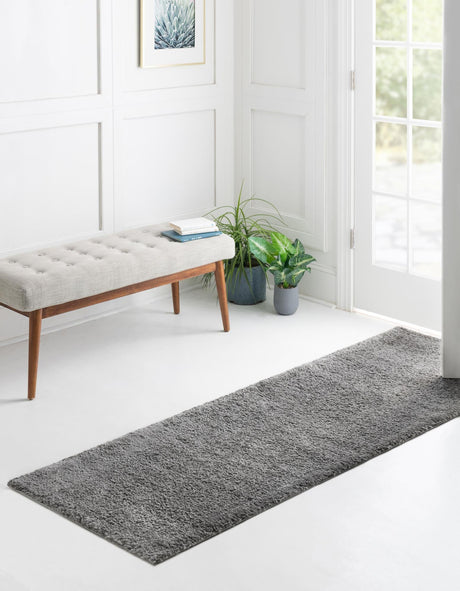 Gray 2' 2 x 8' Solo Runner Area Rug Thick Soft Touch Fluffy & Plush Shaggy Pile Durable Minimalist Carpet for Classic Interior Design for Sale at Rug Engine