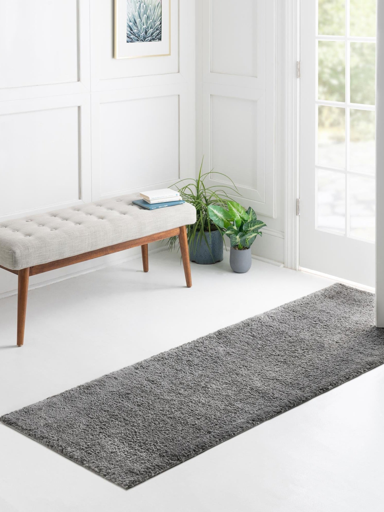 Gray 2' 7 x 12' Solo Runner Area Rug Thick Soft Touch Fluffy & Plush Shaggy Pile Durable Minimalist Carpet for Classic Interior Design for Sale at Rug Engine