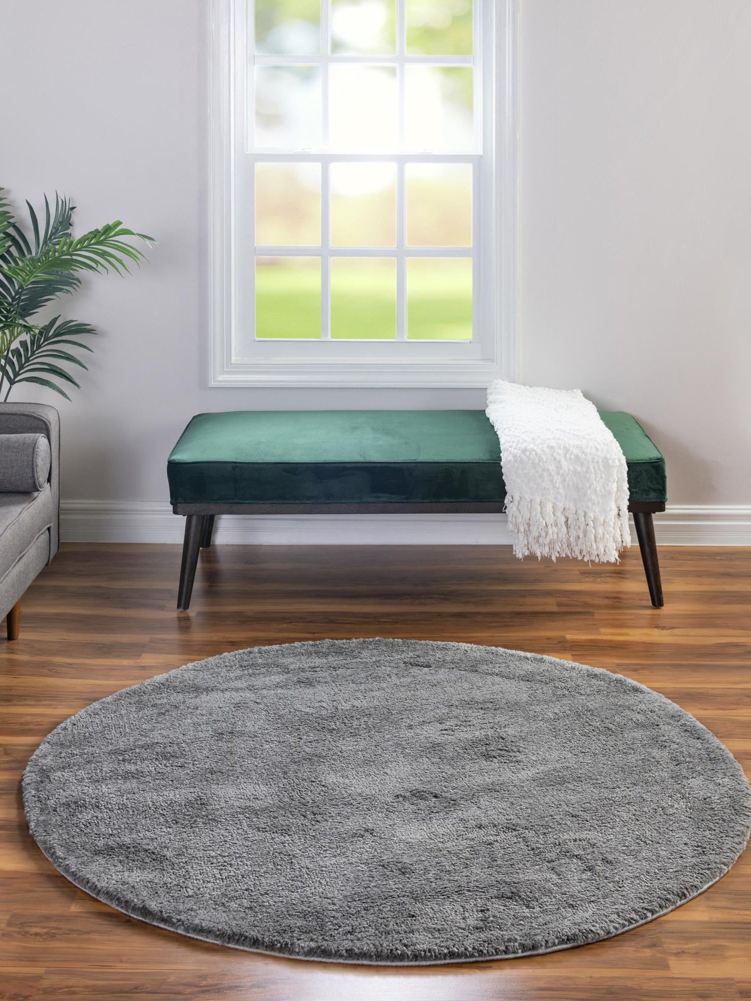 Gray 10' x 10' Solo Round Area Rug Thick Soft Touch Fluffy & Plush Shaggy Pile Durable Minimalist Carpet for Classic Interior Design for Sale at Rug Engine