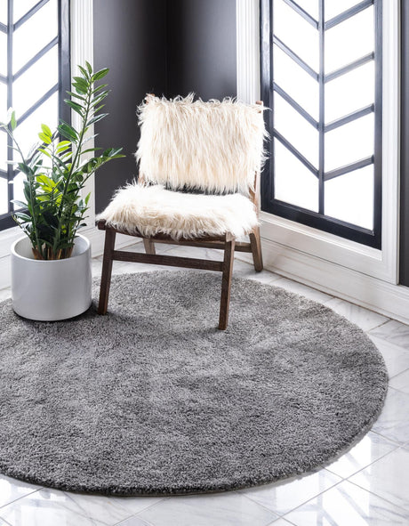 Gray 3' 3 x 3' 3 Solo Round Area Rug Thick Soft Touch Fluffy & Plush Shaggy Pile Durable Minimalist Carpet for Classic Interior Design for Sale at Rug Engine
