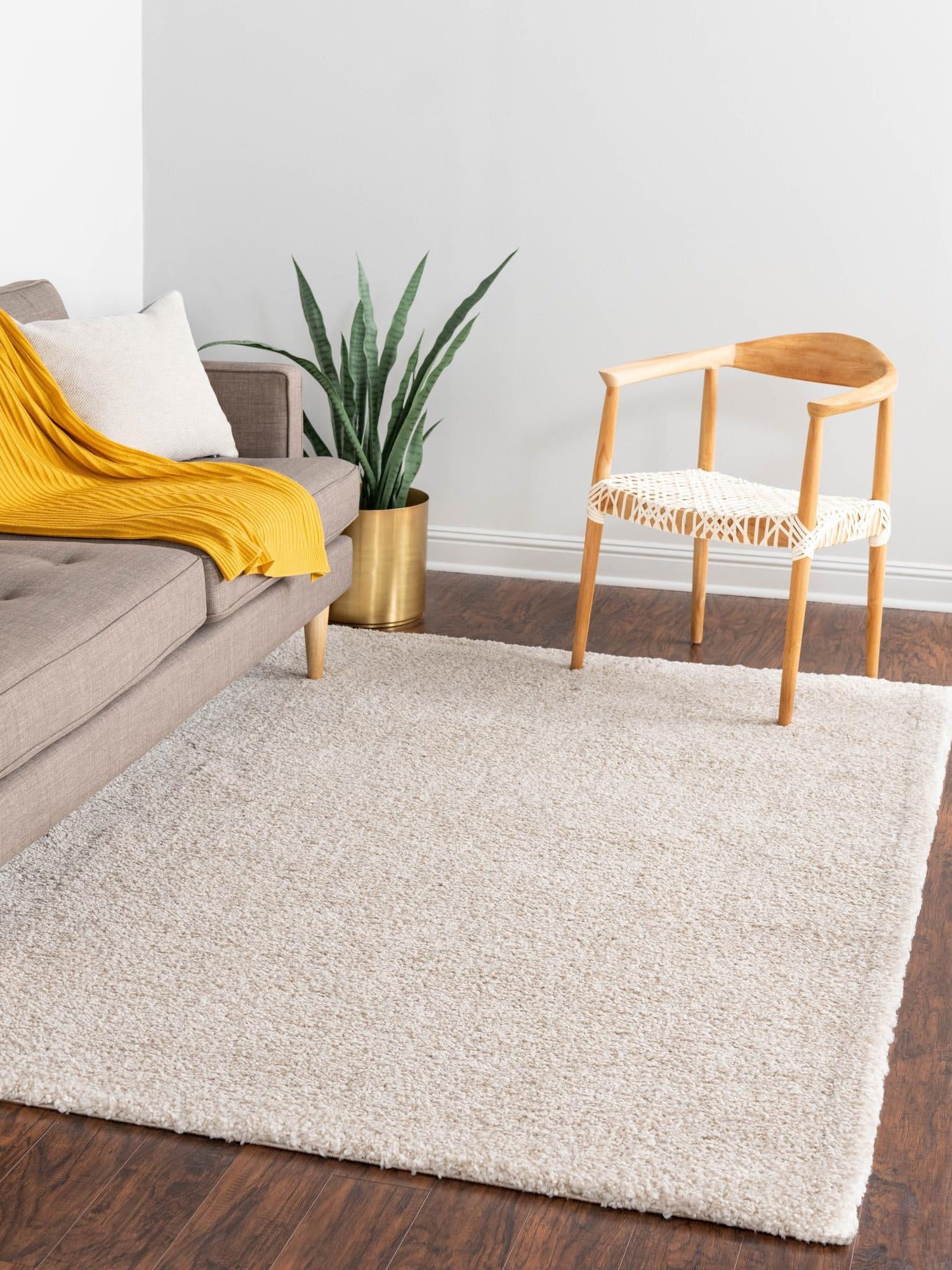 Ivory 6' 1 x 9' Solo Rectangle Area Rug Thick Soft Touch Fluffy & Plush Shaggy Pile Durable Minimalist Carpet for Classic Interior Design for Sale at Rug Engine