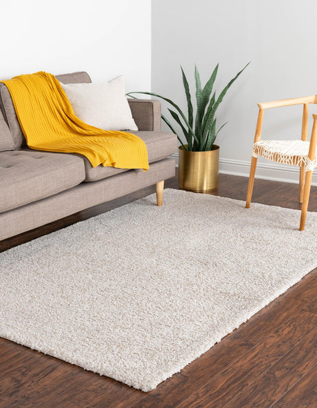 Ivory 6' 1 x 9' Solo Rectangle Area Rug Thick Soft Touch Fluffy & Plush Shaggy Pile Durable Minimalist Carpet for Classic Interior Design for Sale at Rug Engine