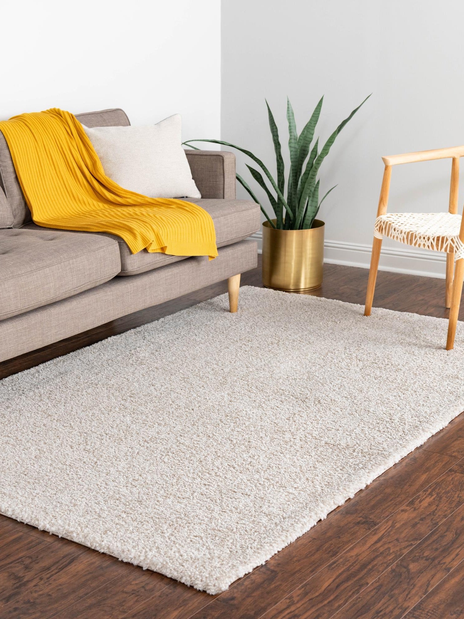 Ivory 3' 3 x 5' 3 Solo Rectangle Area Rug Thick Soft Touch Fluffy & Plush Shaggy Pile Durable Minimalist Carpet for Classic Interior Design for Sale at Rug Engine