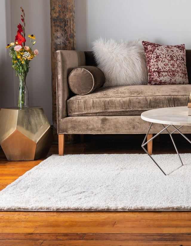 Ivory 9' x 12' Solo Rectangle Area Rug Thick Soft Touch Fluffy & Plush Shaggy Pile