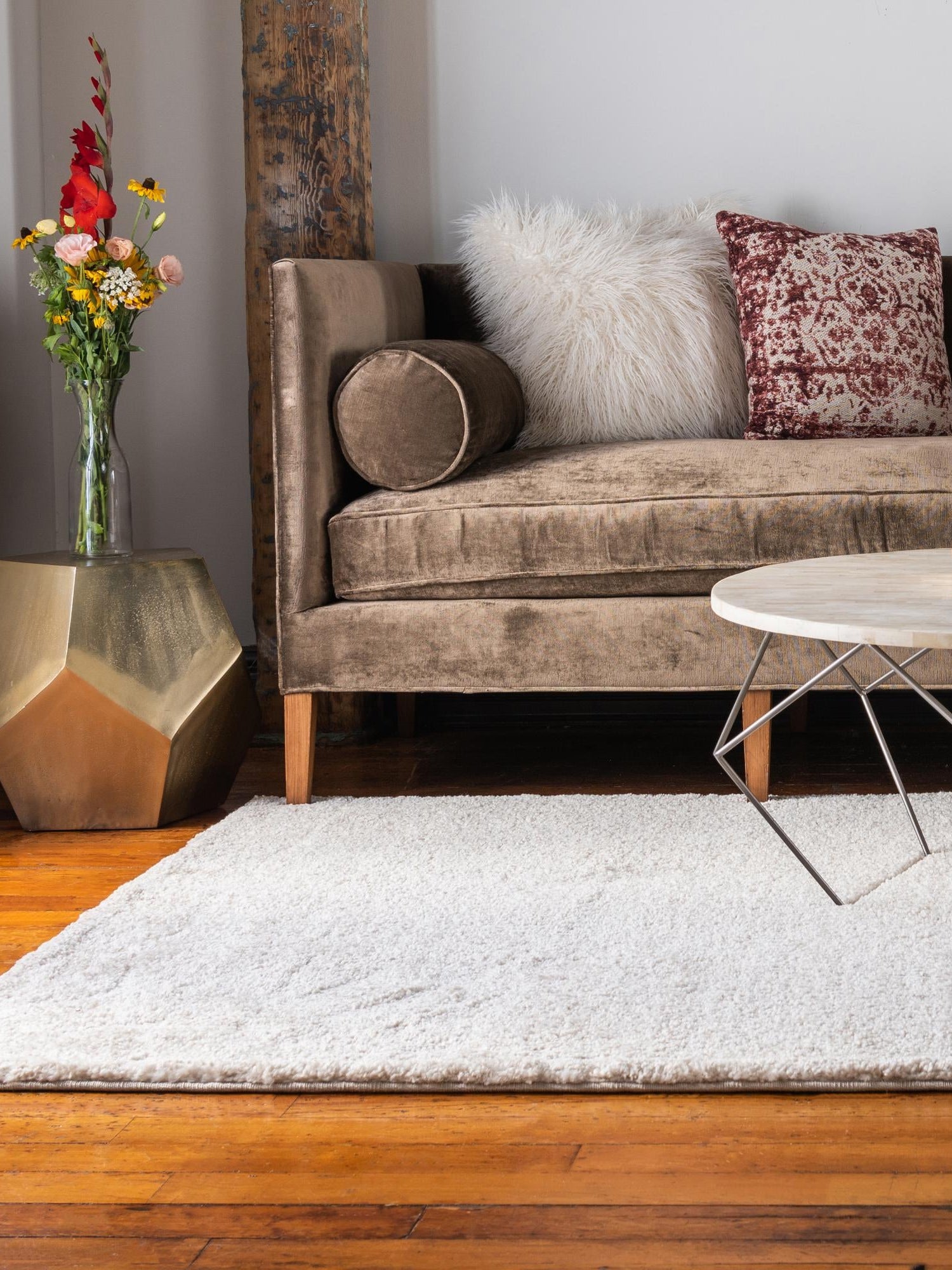 Ivory 6' 1 x 9' Solo Rectangle Area Rug Thick Soft Touch Fluffy & Plush Shaggy Pile Durable Minimalist Carpet for Classic Interior Design for Sale at Rug Engine