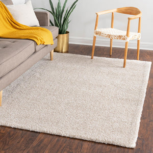 Ivory 10' x 14' 1 Solo Rectangle Area Rug Thick Soft Touch Fluffy & Plush Shaggy Pile