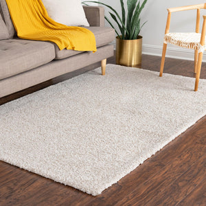 Ivory 10' x 14' 1 Solo Rectangle Area Rug Thick Soft Touch Fluffy & Plush Shaggy Pile