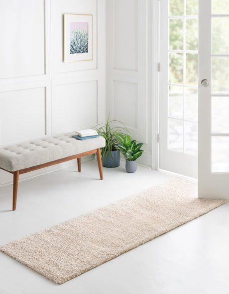 Ivory 2' x 5' 3 Solo Runner Area Rug Thick Soft Touch Fluffy & Plush Shaggy Pile Durable Minimalist Carpet for Classic Interior Design for Sale at Rug Engine