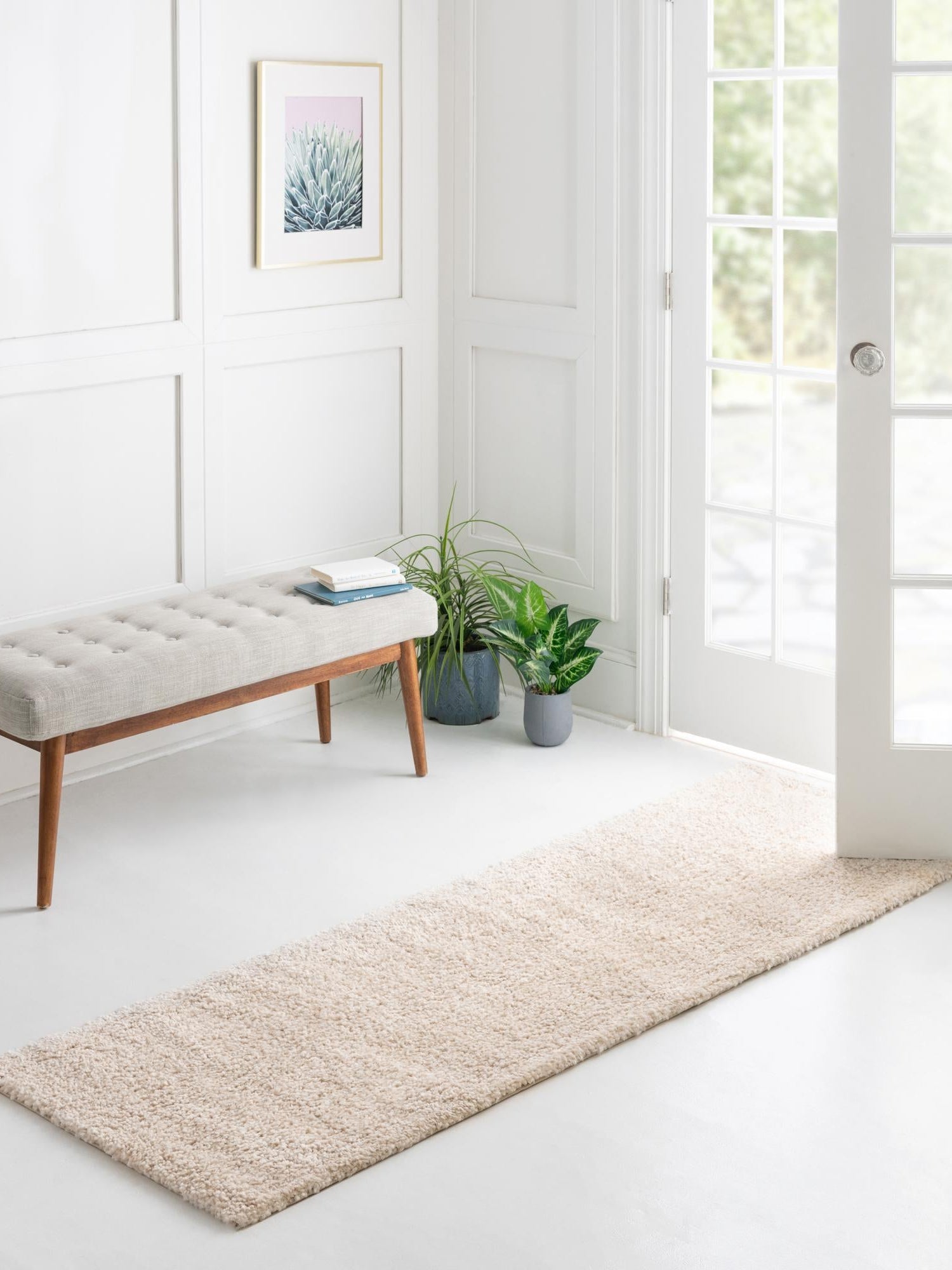 Ivory 2' 7 x 12' Solo Runner Area Rug Thick Soft Touch Fluffy & Plush Shaggy Pile Durable Minimalist Carpet for Classic Interior Design for Sale at Rug Engine
