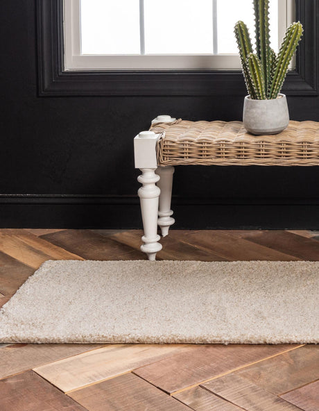 Ivory 2' 7 x 12' Solo Runner Area Rug Thick Soft Touch Fluffy & Plush Shaggy Pile Durable Minimalist Carpet for Classic Interior Design for Sale at Rug Engine