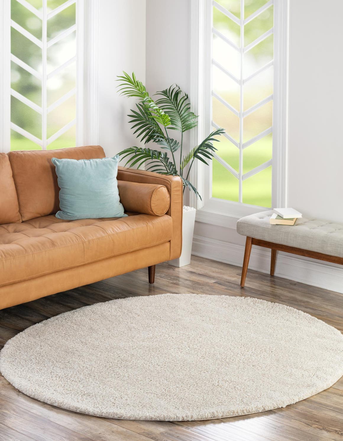 Ivory 3' 3 x 3' 3 Solo Round Area Rug Thick Soft Touch Fluffy & Plush Shaggy Pile