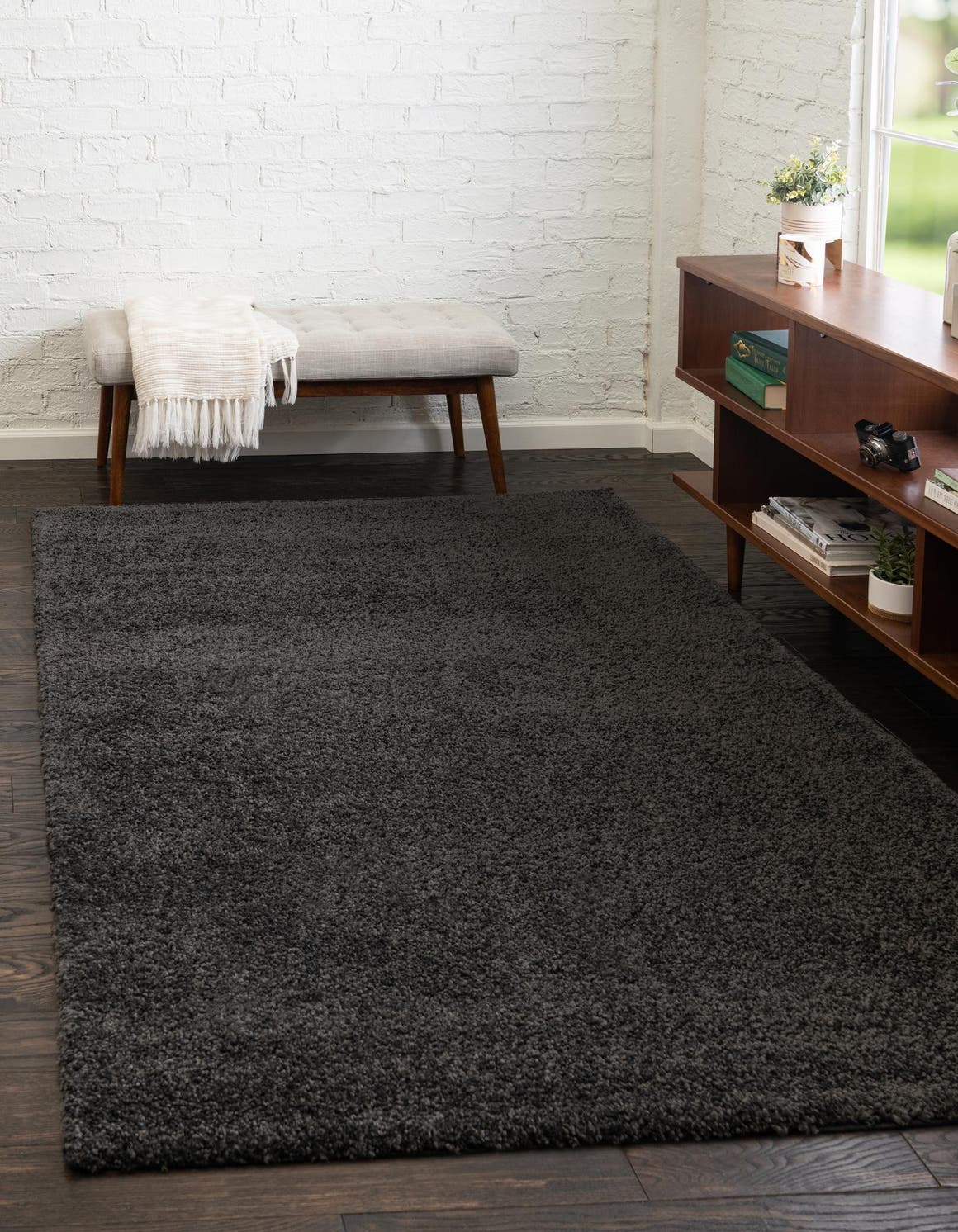 Charcoal 2' 2 x 3' 1 Solo Rectangle Area Rug Thick Soft Touch Fluffy & Plush Shaggy Pile Durable Minimalist Carpet for Classic Interior Design for Sale at Rug Engine