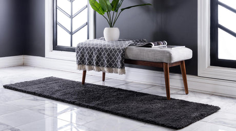 Charcoal 2' 2 x 6' 9 Solo Runner Area Rug Thick Soft Touch Fluffy & Plush Shaggy Pile Durable Minimalist Carpet for Classic Interior Design for Sale at Rug Engine