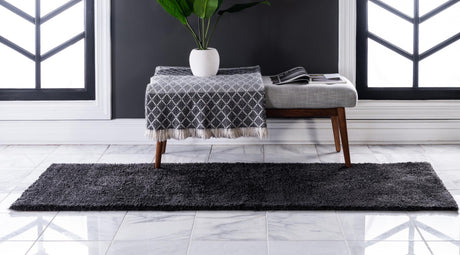 Charcoal 2' 2 x 13' 1 Solo Runner Area Rug Thick Soft Touch Fluffy & Plush Shaggy Pile Durable Minimalist Carpet for Classic Interior Design for Sale at Rug Engine