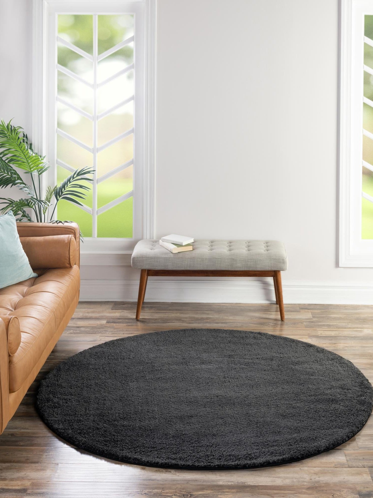 Charcoal 8' x 8' Solo Round Area Rug Thick Soft Touch Fluffy & Plush Shaggy Pile