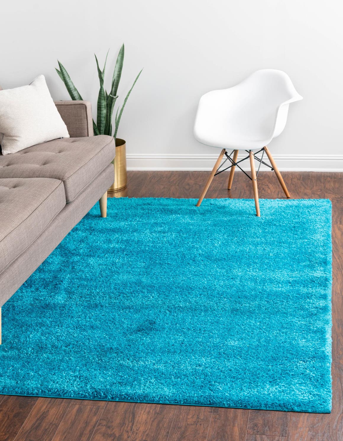 Turquoise 8' x 10' Solo Rectangle Area Rug Thick Soft Touch Fluffy & Plush Shaggy Pile Durable Minimalist Carpet for Classic Interior Design for Sale at Rug Engine