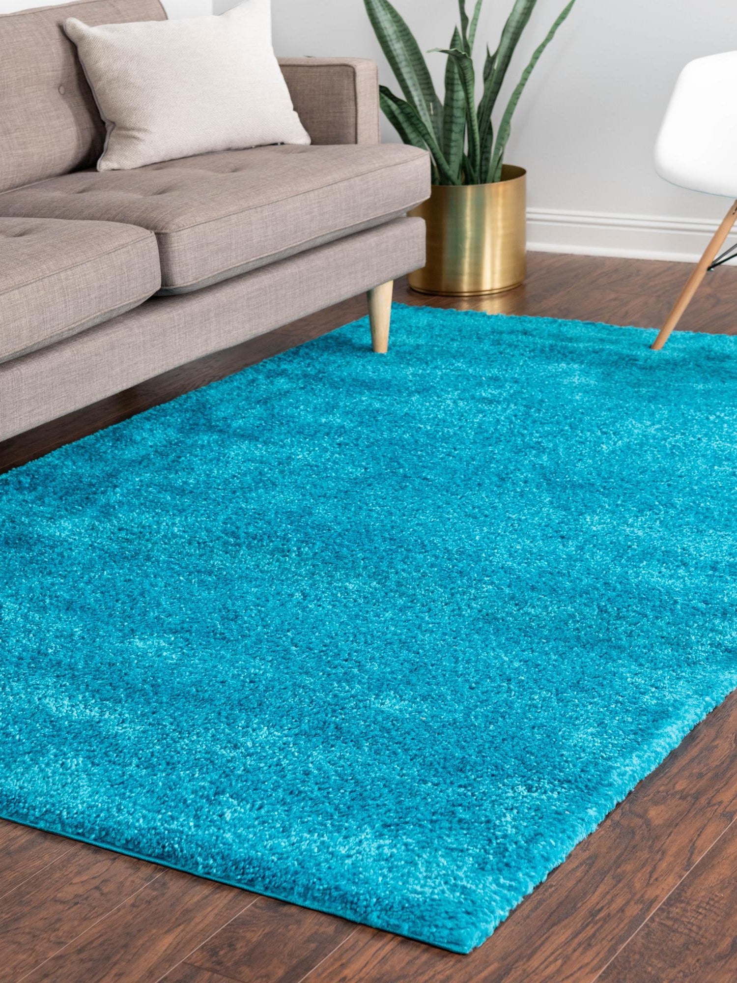 Turquoise 10' x 13' Solo Rectangle Area Rug Thick Soft Touch Fluffy & Plush Shaggy Pile