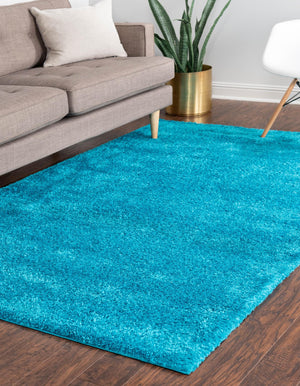 Turquoise 10' x 13' Solo Rectangle Area Rug Thick Soft Touch Fluffy & Plush Shaggy Pile