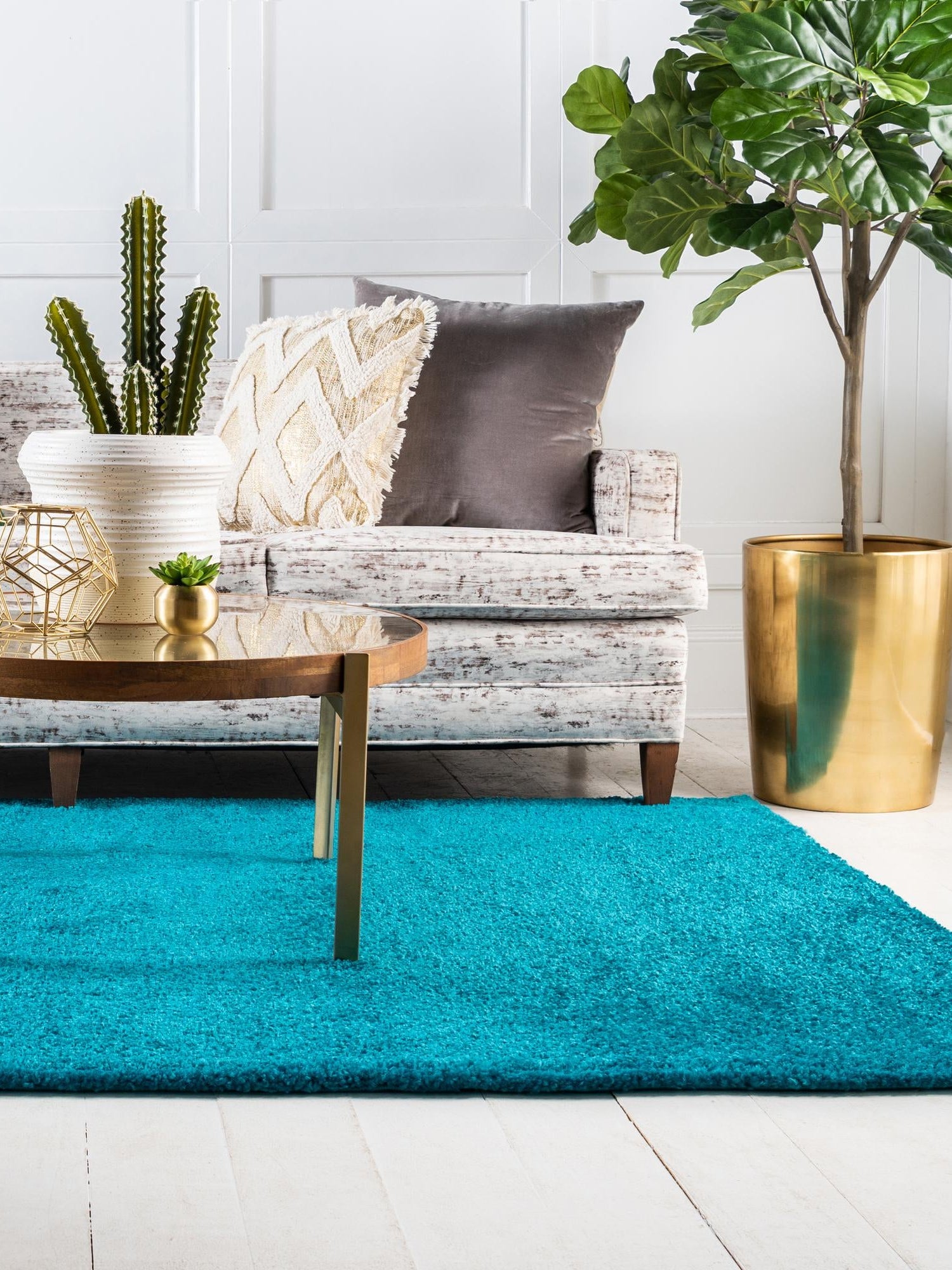 Turquoise 10' x 13' Solo Rectangle Area Rug Thick Soft Touch Fluffy & Plush Shaggy Pile