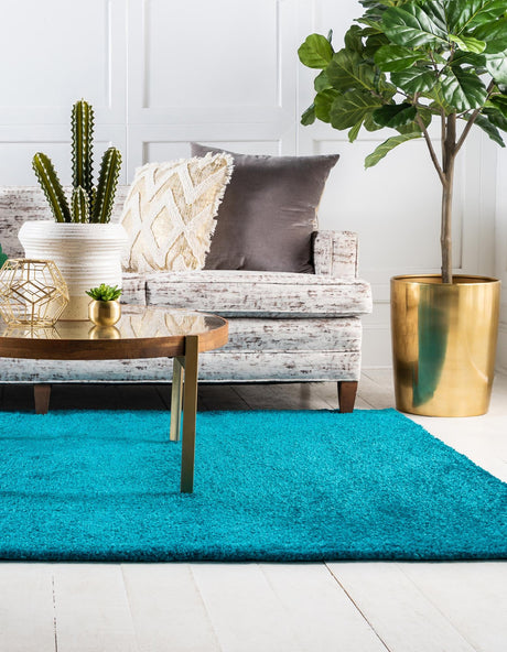 Turquoise 10' x 13' Solo Rectangle Area Rug Thick Soft Touch Fluffy & Plush Shaggy Pile Durable Minimalist Carpet for Classic Interior Design for Sale at Rug Engine