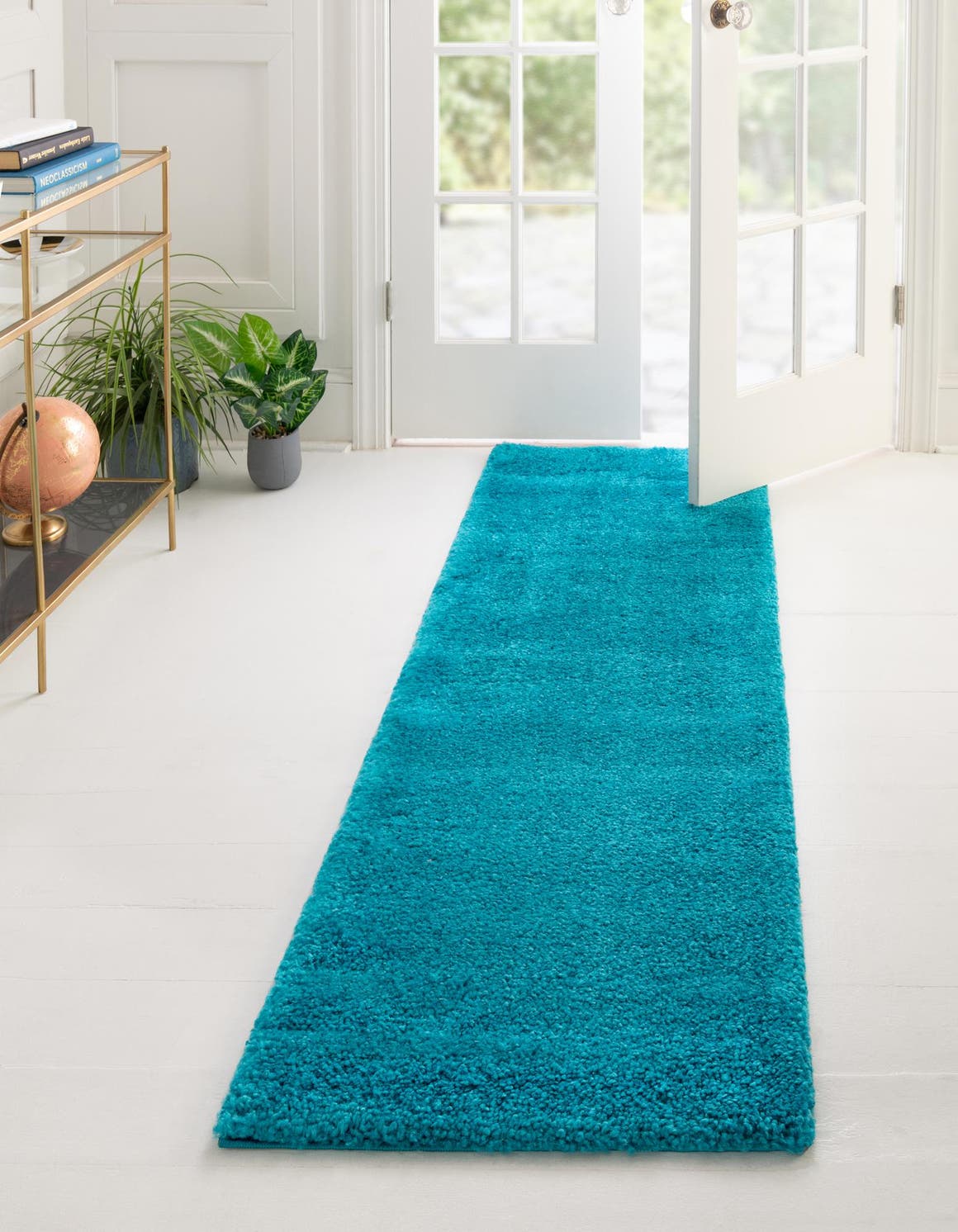 Turquoise 2' 2 x 13' Solo Runner Area Rug Thick Soft Touch Fluffy & Plush Shaggy Pile Durable Minimalist Carpet for Classic Interior Design for Sale at Rug Engine
